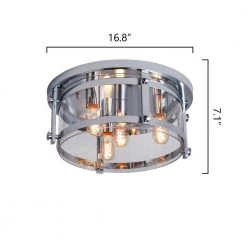 Raleigh 4-Light 16.8 in. Chrome Unique/Statement Drum Flush Mount With Glass Shade by Maxax -Maxax Elegant store chrome maxax flush mount lights mx19106 4ch c c3 1000