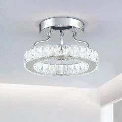 Jefferson 1 - Light Chrome 12.6" LED Semi Flush Mount Crystal Accents by Maxax -Maxax Elegant store chrome maxax flush mount lights yx 21 c3 1000