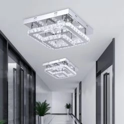 Jefferson 2 - Light 13'' Chrome square Integrated LED Semi-Flush Mount With Crystal by Maxax -Maxax Elegant store chrome maxax flush mount lights yx 24 1f 1000