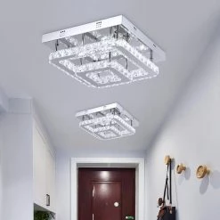 Jefferson 2 - Light 13'' Chrome square Integrated LED Semi-Flush Mount With Crystal by Maxax -Maxax Elegant store chrome maxax flush mount lights yx 24 44 1000