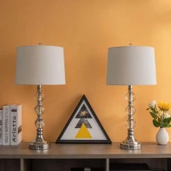 Montgomery 28 in. Silver Chrome Bedside Table Lamp Set With Crystal (Set of 2) by Maxax 15 Montgomery 28 in. Silver Chrome Bedside Table Lamp Set With Crystal (Set of 2) by Maxax -Maxax Elegant store chrome maxax table lamps t03 oatmeal 44 1000