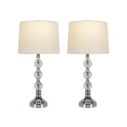 Montgomery 28 in. Silver Chrome Bedside Table Lamp Set With Crystal (Set of 2) by Maxax