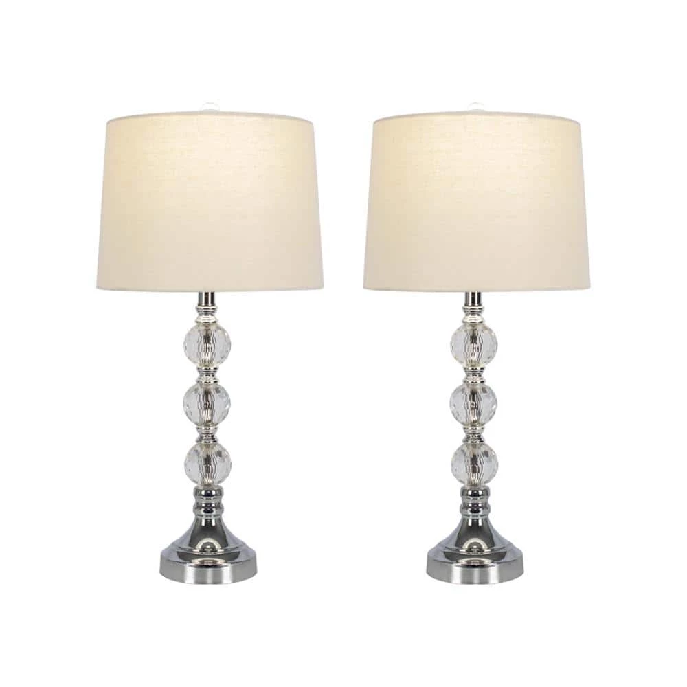 Montgomery 28 in. Silver Chrome Bedside Table Lamp Set With Crystal (Set of 2) by Maxax 1 Montgomery 28 in. Silver Chrome Bedside Table Lamp Set With Crystal (Set of 2) by Maxax