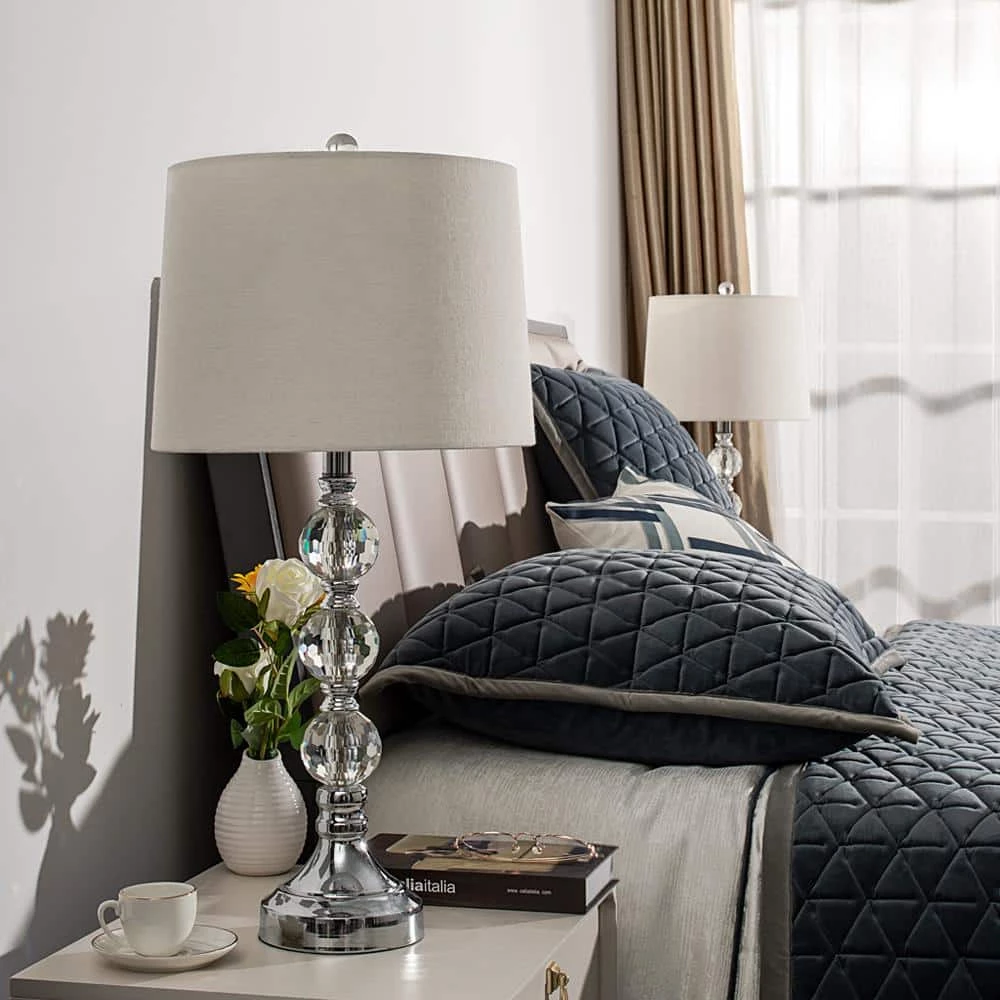 Montgomery 28 in. Silver Chrome Bedside Table Lamp Set With Crystal (Set of 2) by Maxax 3 Montgomery 28 in. Silver Chrome Bedside Table Lamp Set With Crystal (Set of 2) by Maxax - Image 3