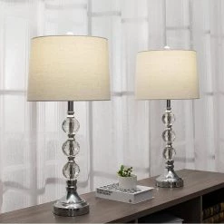 Montgomery 28 in. Silver Chrome Bedside Table Lamp Set With Crystal (Set of 2) by Maxax 17 Montgomery 28 in. Silver Chrome Bedside Table Lamp Set With Crystal (Set of 2) by Maxax -Maxax Elegant store chrome maxax table lamps t03 oatmeal 76 1000