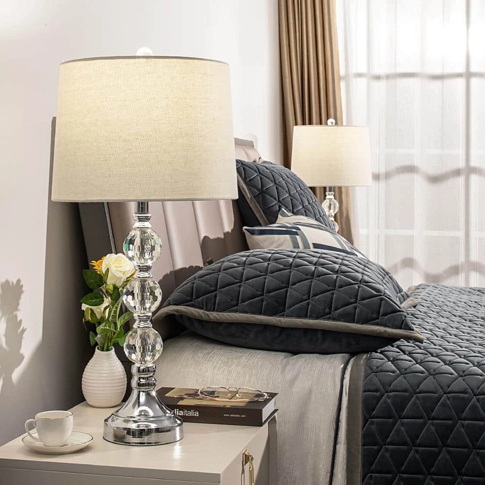 Montgomery 28 in. Silver Chrome Bedside Table Lamp Set With Crystal (Set of 2) by Maxax 2 Montgomery 28 in. Silver Chrome Bedside Table Lamp Set With Crystal (Set of 2) by Maxax - Image 2