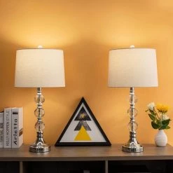 Montgomery 28 in. Silver Chrome Bedside Table Lamp Set With Crystal (Set of 2) by Maxax 16 Montgomery 28 in. Silver Chrome Bedside Table Lamp Set With Crystal (Set of 2) by Maxax -Maxax Elegant store chrome maxax table lamps t03 oatmeal fa 1000