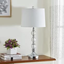Montgomery 28 " Silver Chrome Bedside Table Lamp Set With Crystal (Set of 2) by Maxax