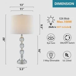 Montgomery 28 " Silver Chrome Bedside Table Lamp Set With Crystal (Set of 2) by Maxax 11 Montgomery 28 " Silver Chrome Bedside Table Lamp Set With Crystal (Set of 2) by Maxax -Maxax Elegant store chrome maxax table lamps t03 white c3 1000