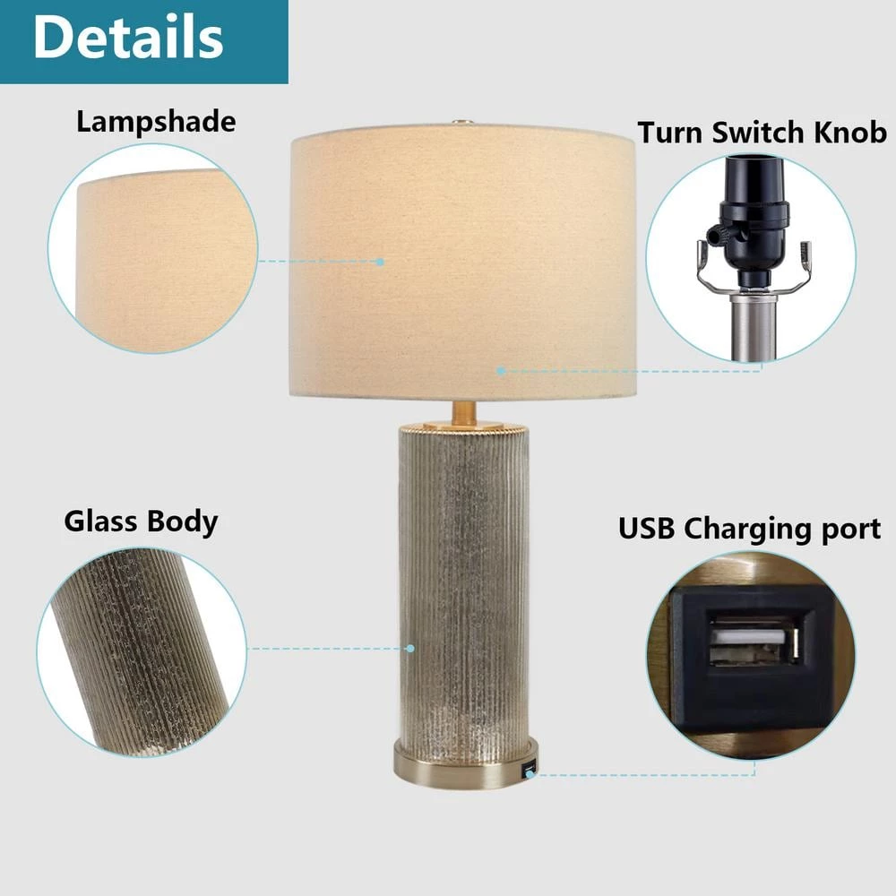 Concord 26.25 in. Silver Chrome Table Lamp Set with USB (Set of 2) by Maxax 7 Concord 26.25 in. Silver Chrome Table Lamp Set with USB (Set of 2) by Maxax - Image 7