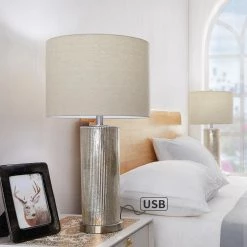 Concord 26.25 in. Silver Chrome Table Lamp Set with USB (Set of 2) by Maxax