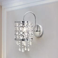 Indianapolis 1 - Light Chrome Wall Lamp Sconce with Crystal Pendant (Set of 2) by Maxax -Maxax Elegant store chrome maxax wall sconces mxsu 5ch 1 w 44 1000