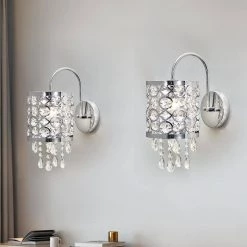 Indianapolis 1 - Light Chrome Wall Lamp Sconce with Crystal Pendant (Set of 2) by Maxax -Maxax Elegant store chrome maxax wall sconces mxsu 5ch 1 w c3 1000
