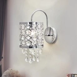 Indianapolis 1 - Light Chrome Wall Lamp Sconce with Crystal Pendant (Set of 2) by Maxax -Maxax Elegant store chrome maxax wall sconces mxsu 5ch 1 w fa 1000