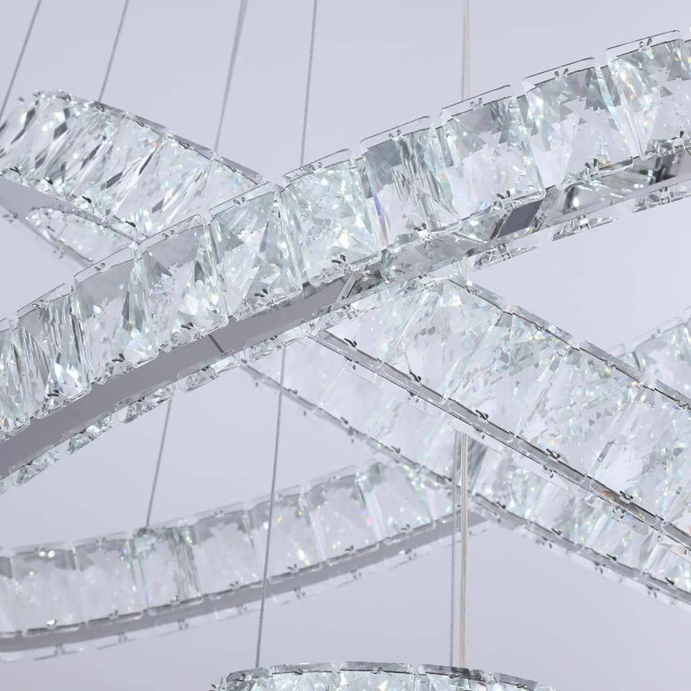 Jefferson 3 - Light Clear/Chrome Unique Geometric Integrated LED Chandelier with Crystal Accents by Maxax 6 Jefferson 3 - Light Clear/Chrome Unique Geometric Integrated LED Chandelier with Crystal Accents by Maxax - Image 6