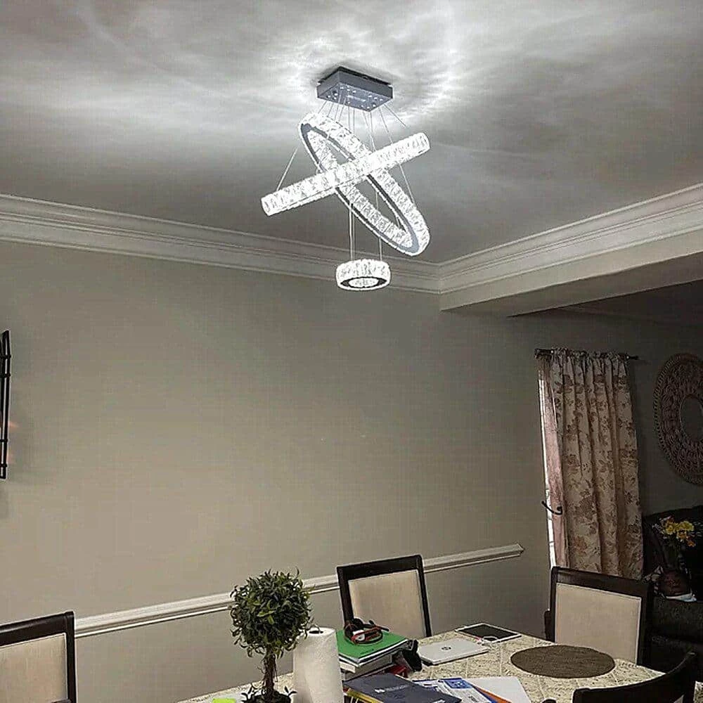 Jefferson 3 - Light Clear/Chrome Unique Geometric Integrated LED Chandelier with Crystal Accents by Maxax 5 Jefferson 3 - Light Clear/Chrome Unique Geometric Integrated LED Chandelier with Crystal Accents by Maxax - Image 5