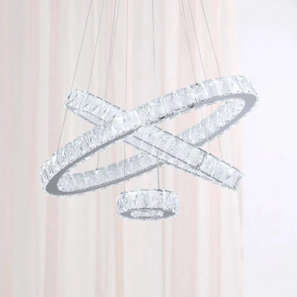 Jefferson 3 - Light Clear/Chrome Unique Geometric Integrated LED Chandelier with Crystal Accents by Maxax 4 Jefferson 3 - Light Clear/Chrome Unique Geometric Integrated LED Chandelier with Crystal Accents by Maxax - Image 4