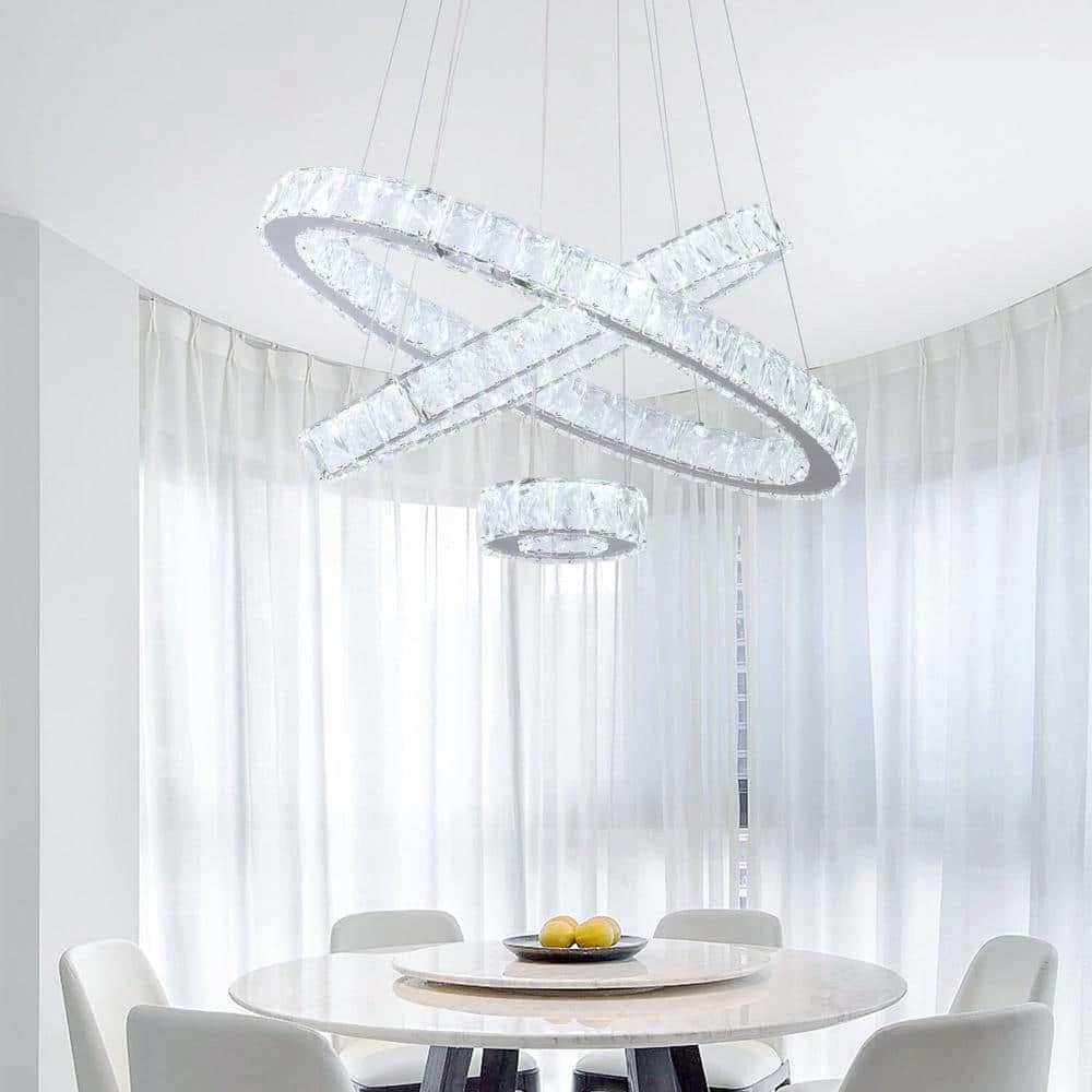 Jefferson 3 - Light Clear/Chrome Unique Geometric Integrated LED Chandelier with Crystal Accents by Maxax 2 Jefferson 3 - Light Clear/Chrome Unique Geometric Integrated LED Chandelier with Crystal Accents by Maxax - Image 2