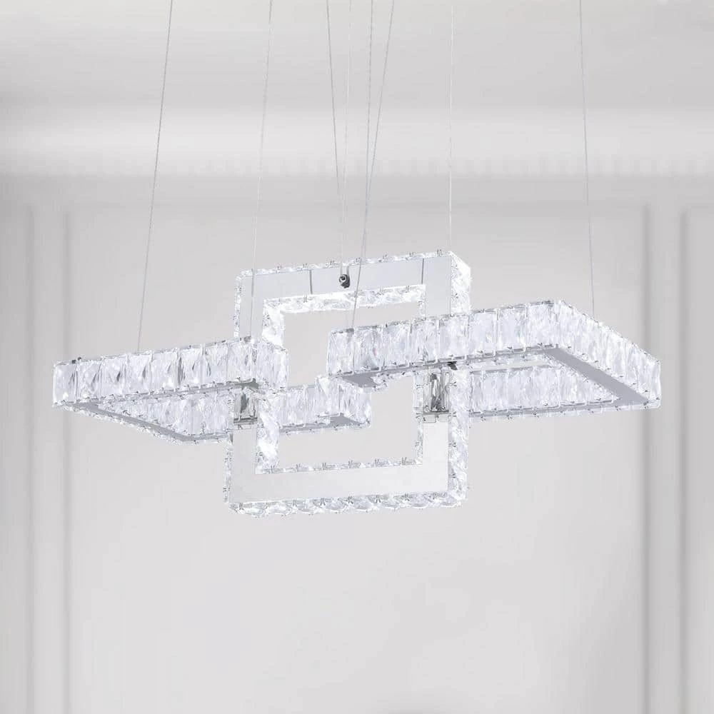 Jefferson 3- Light Clear/Chrome Unique Geometric Integrated LED Chandelier with Crystal Accents by Maxax 5 Jefferson 3- Light Clear/Chrome Unique Geometric Integrated LED Chandelier with Crystal Accents by Maxax - Image 5