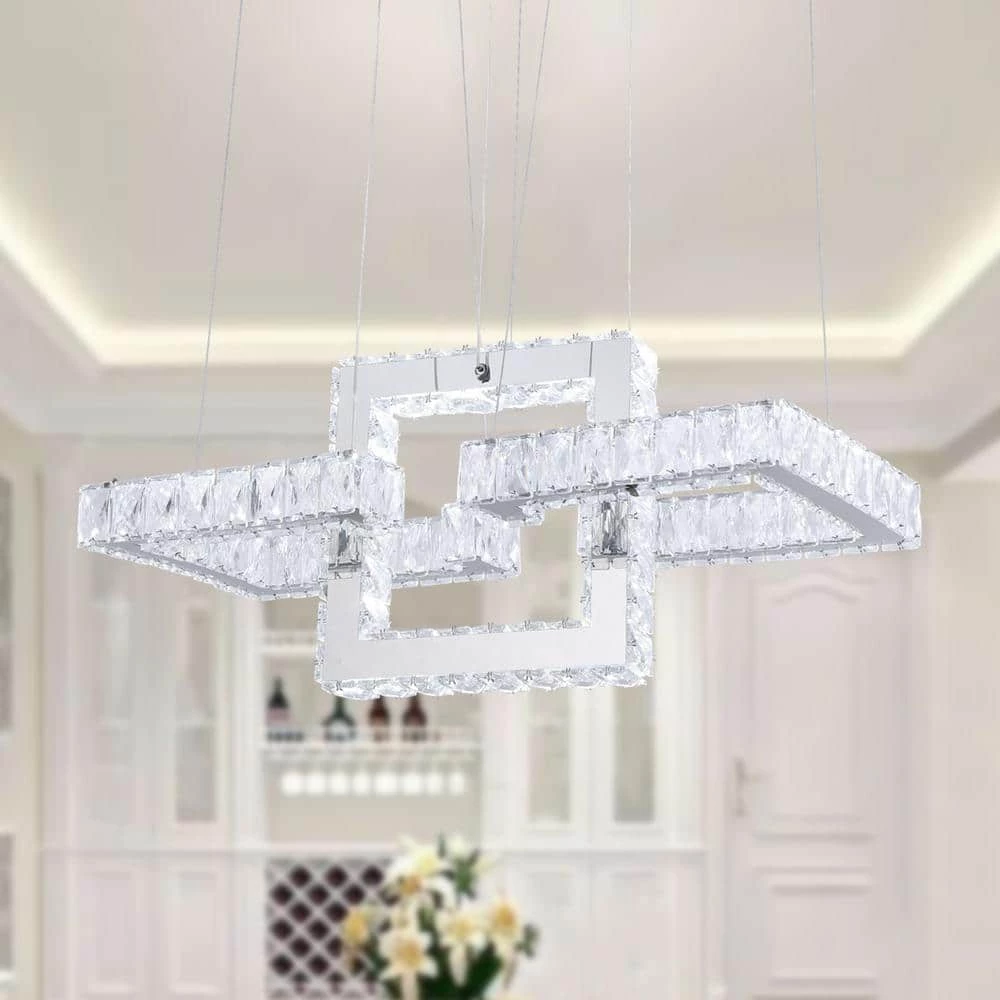 Jefferson 3- Light Clear/Chrome Unique Geometric Integrated LED Chandelier with Crystal Accents by Maxax 4 Jefferson 3- Light Clear/Chrome Unique Geometric Integrated LED Chandelier with Crystal Accents by Maxax - Image 4