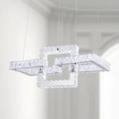Jefferson 3- Light Clear/Chrome Unique Geometric Integrated LED Chandelier with Crystal Accents by Maxax