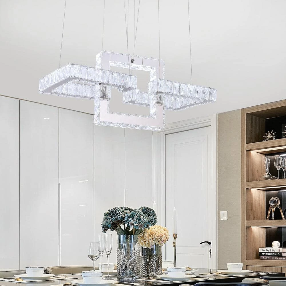 Jefferson 3- Light Clear/Chrome Unique Geometric Integrated LED Chandelier with Crystal Accents by Maxax 2 Jefferson 3- Light Clear/Chrome Unique Geometric Integrated LED Chandelier with Crystal Accents by Maxax - Image 2