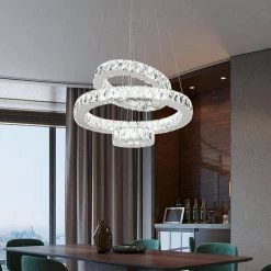 Jefferson 3 - Light Clear/Chrome Unique/Statement Geometric Integrated LED Chandelier Accents by Maxax -Maxax Elegant store clear chrome maxax chandeliers yx400 c3 1000