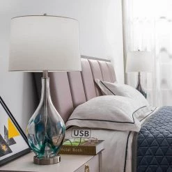 Denver 28 in. Clear Dimmable Table Lamp Set with USB (Set of 2) by Maxax -Maxax Elegant store clear maxax table lamps t19 cl 44 1000