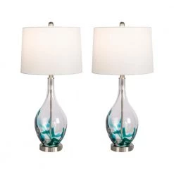 Denver 28 in. Clear Dimmable Table Lamp Set with USB (Set of 2) by Maxax