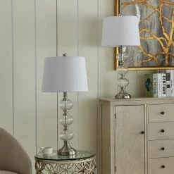 Montgomery 29 in. Clear Buffet Lamp Set with USB (Set of 2) by Maxax 18 Montgomery 29 in. Clear Buffet Lamp Set with USB (Set of 2) by Maxax -Maxax Elegant store clear sand nickel maxax table lamps t59 cl fa 1000