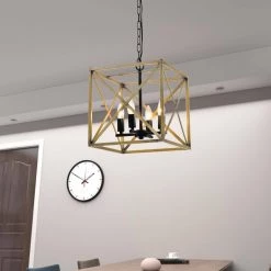 Springfield 4-Light Dark Wood Lantern Square Pendant by Maxax -Maxax Elegant store dark wood maxax chandeliers mx21001 4wd 1f 1000