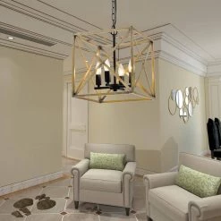 Springfield 4-Light Dark Wood Lantern Square Pendant by Maxax -Maxax Elegant store dark wood maxax chandeliers mx21001 4wd 4f 1000