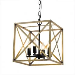 Springfield 4-Light Dark Wood Lantern Square Pendant by Maxax