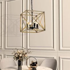 Springfield 4-Light Dark Wood Lantern Square Pendant by Maxax -Maxax Elegant store dark wood maxax chandeliers mx21001 4wd c3 1000