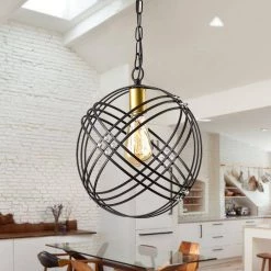 Frankfort 1-Light Globe and Black Modern Simplicity Pendant Light With Crystal Accents by Maxax -Maxax Elegant store gold black maxax chandeliers mx19043 1 p 76 1000