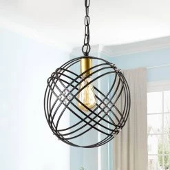 Frankfort 1-Light Globe and Black Modern Simplicity Pendant Light With Crystal Accents by Maxax -Maxax Elegant store gold black maxax chandeliers mx19043 1 p fa 1000