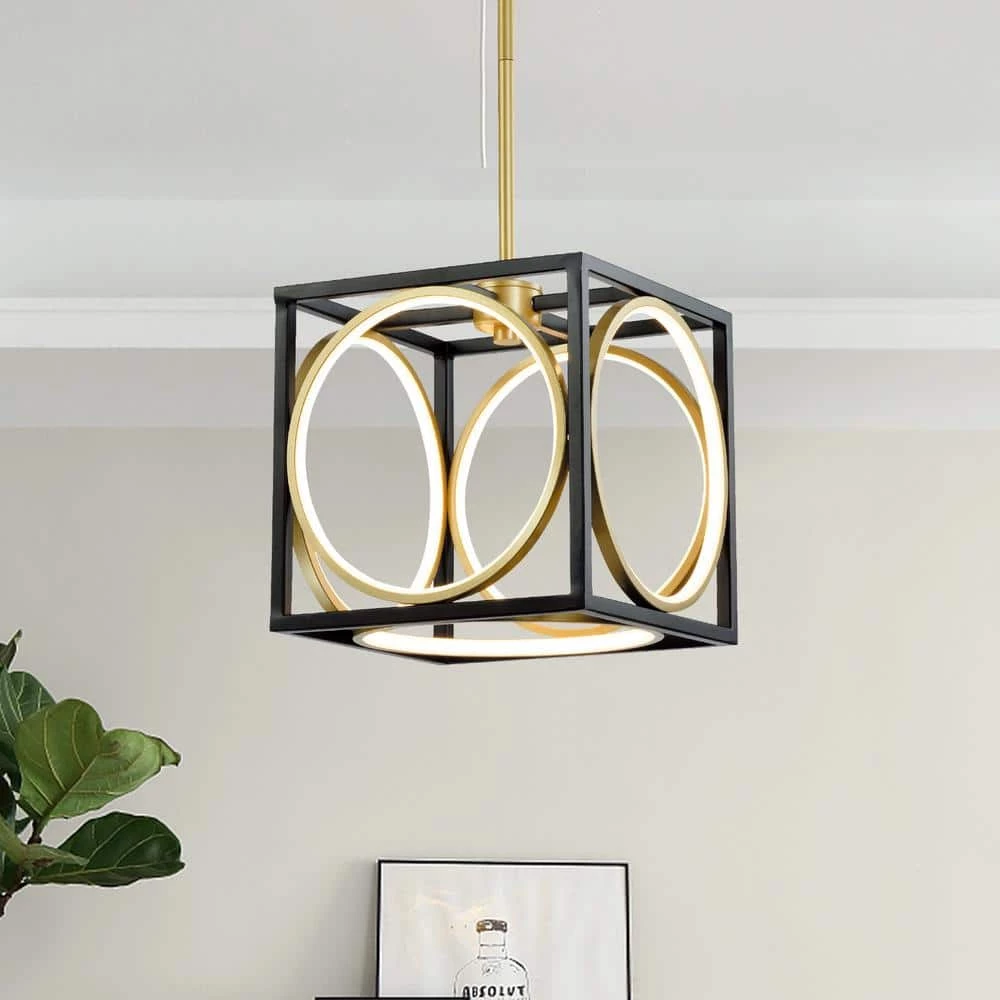 Boston 5-Light Black/Gold Lantern Square Integrated LED Chandelier by Maxax 1 Boston 5-Light Black/Gold Lantern Square Integrated LED Chandelier by Maxax