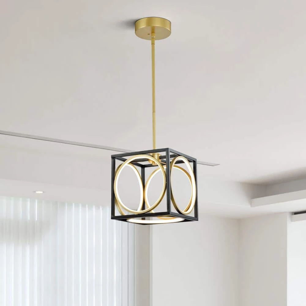 Boston 5-Light Black/Gold Lantern Square Integrated LED Chandelier by Maxax 2 Boston 5-Light Black/Gold Lantern Square Integrated LED Chandelier by Maxax - Image 2
