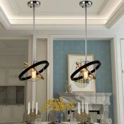 Frankfort 1 - Light Black/Gold Single Geometric Pendant with Wrought Iron by Maxax -Maxax Elegant store gold black maxax chandeliers mx21032 p1bg 1f 1000