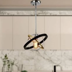 Frankfort 1 - Light Black/Gold Single Geometric Pendant with Wrought Iron by Maxax -Maxax Elegant store gold black maxax chandeliers mx21032 p1bg 4f 1000