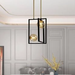 Harrisburg 2-Light Gold/Black Square/Rectangle Pendant by Maxax -Maxax Elegant store gold black maxax chandeliers mx21035 p2bg 4f 1000