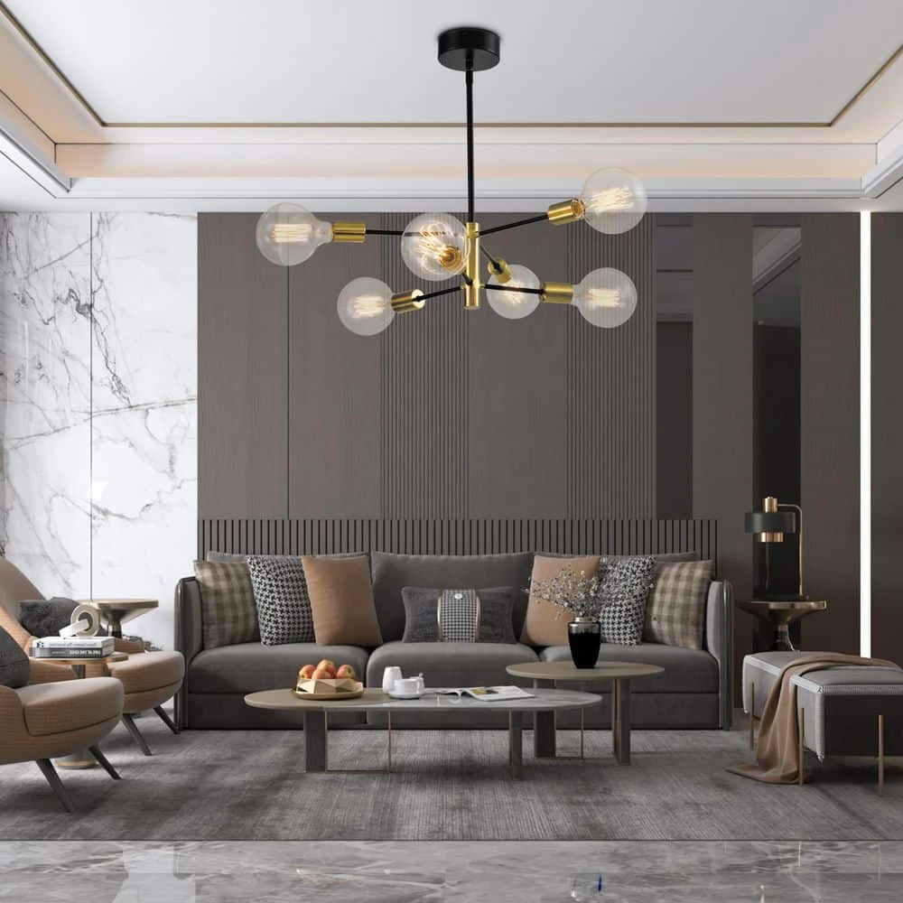 Augusta 6-Light Gold / Black Modern Linear Chandelier with Wrought Iron Accents by Maxax 6 Augusta 6-Light Gold / Black Modern Linear Chandelier with Wrought Iron Accents by Maxax - Image 6