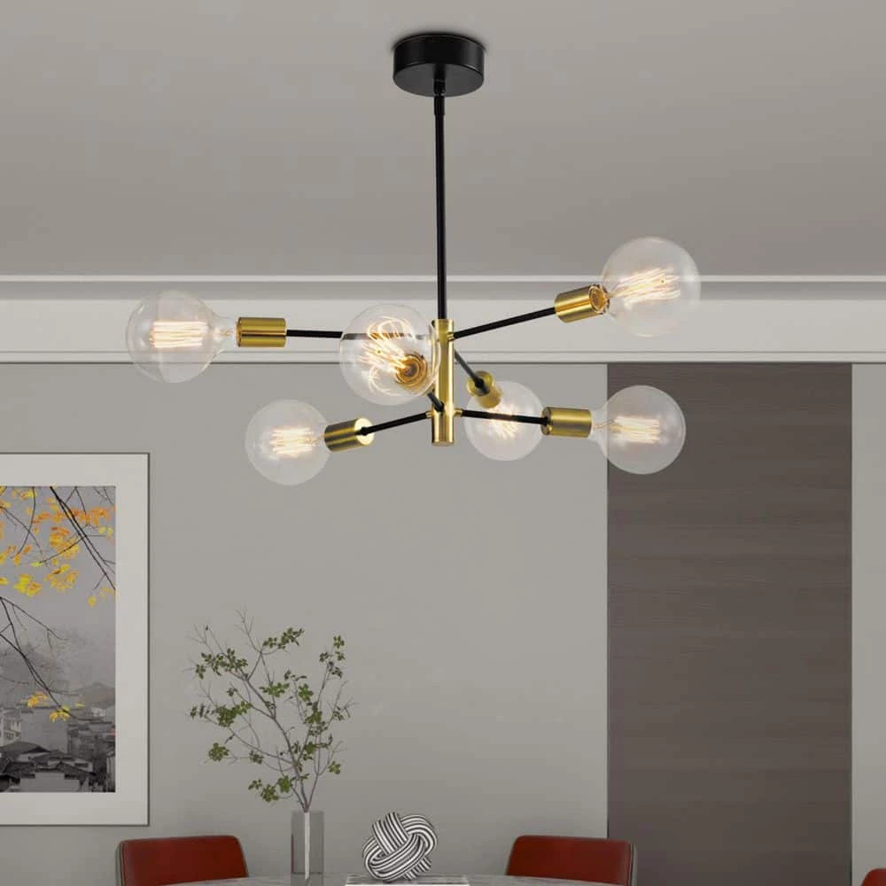 Augusta 6-Light Gold / Black Modern Linear Chandelier with Wrought Iron Accents by Maxax 7 Augusta 6-Light Gold / Black Modern Linear Chandelier with Wrought Iron Accents by Maxax - Image 7