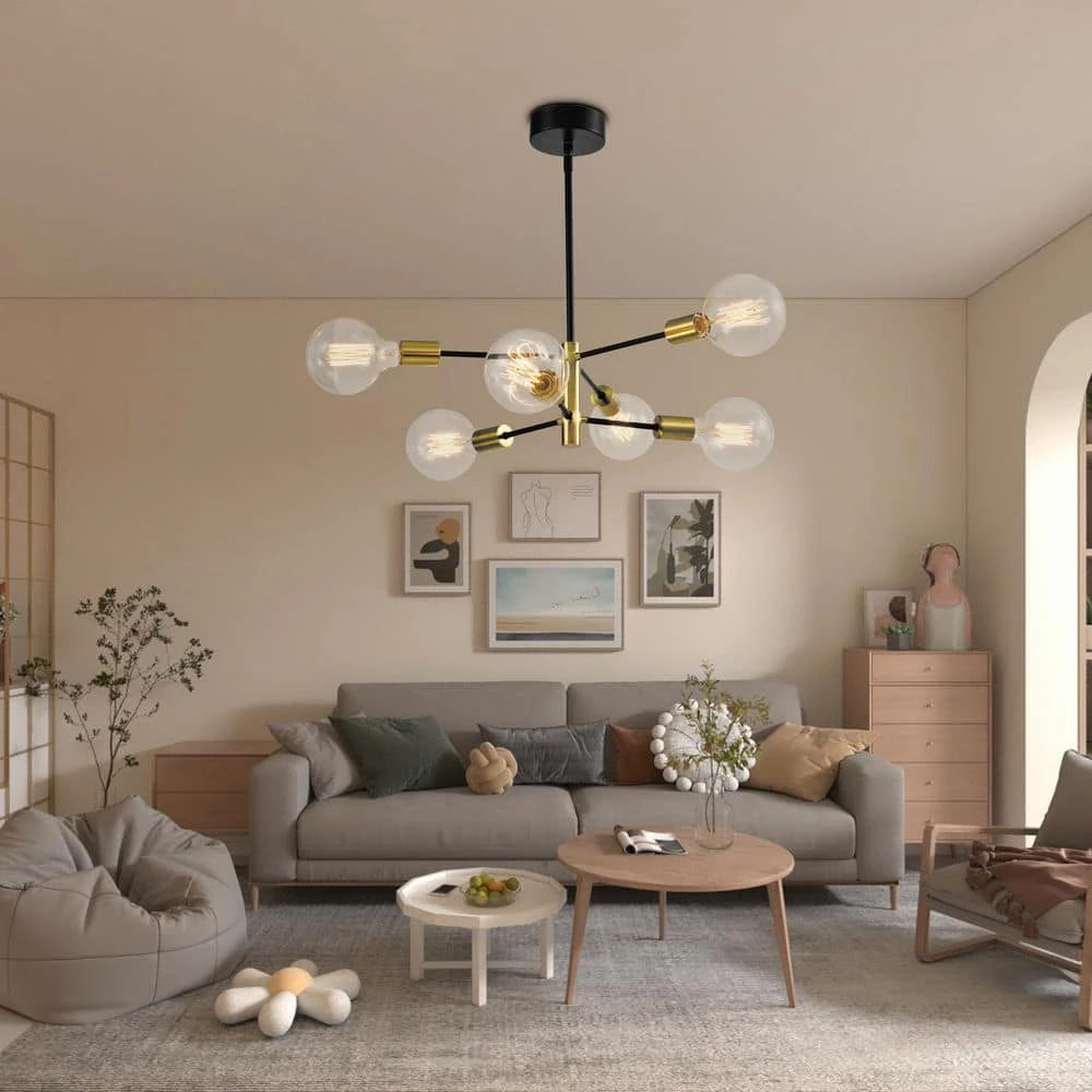 Augusta 6-Light Gold / Black Modern Linear Chandelier with Wrought Iron Accents by Maxax 5 Augusta 6-Light Gold / Black Modern Linear Chandelier with Wrought Iron Accents by Maxax - Image 5