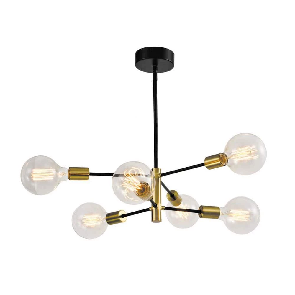 Augusta 6-Light Gold / Black Modern Linear Chandelier with Wrought Iron Accents by Maxax 1 Augusta 6-Light Gold / Black Modern Linear Chandelier with Wrought Iron Accents by Maxax