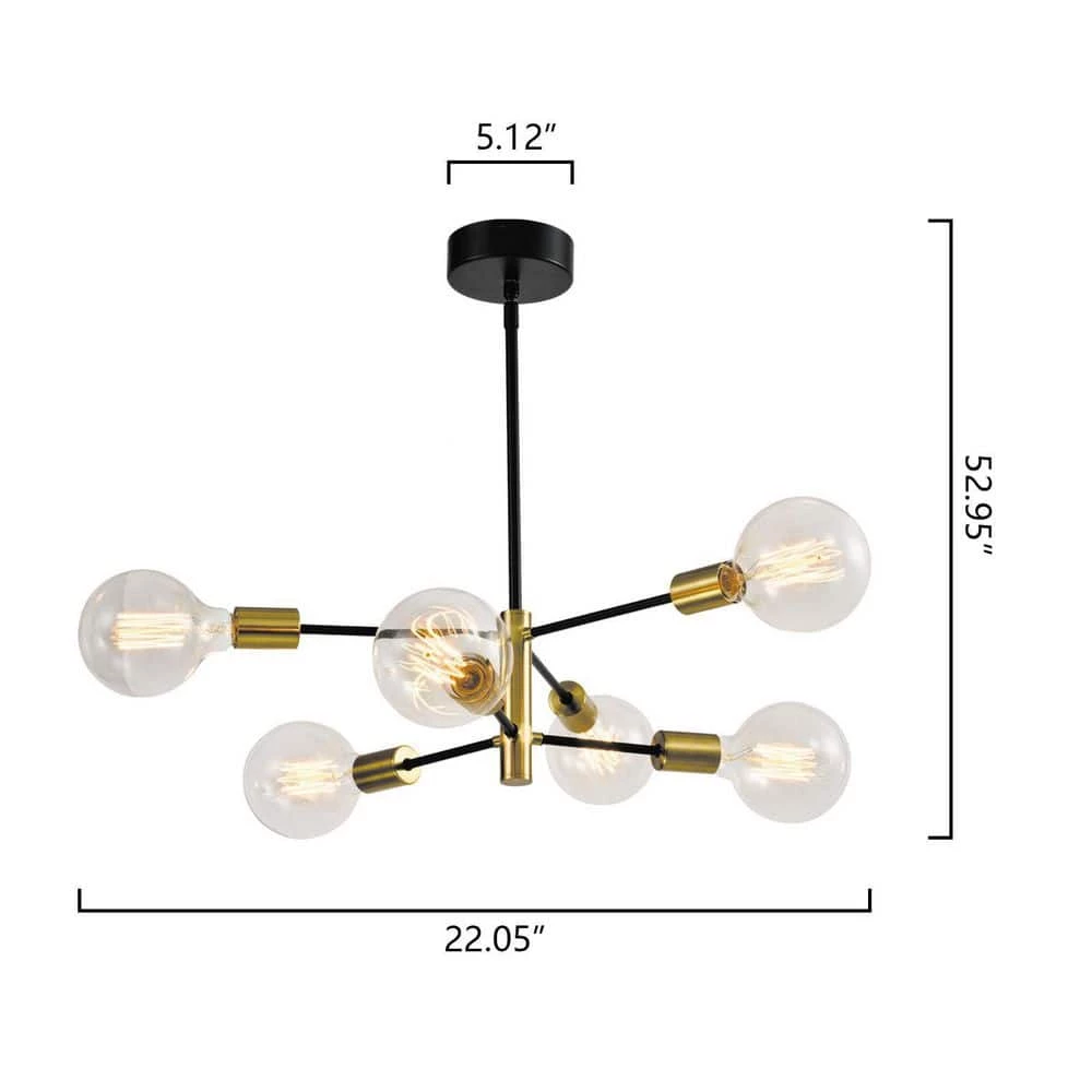 Augusta 6-Light Gold / Black Modern Linear Chandelier with Wrought Iron Accents by Maxax 4 Augusta 6-Light Gold / Black Modern Linear Chandelier with Wrought Iron Accents by Maxax - Image 4