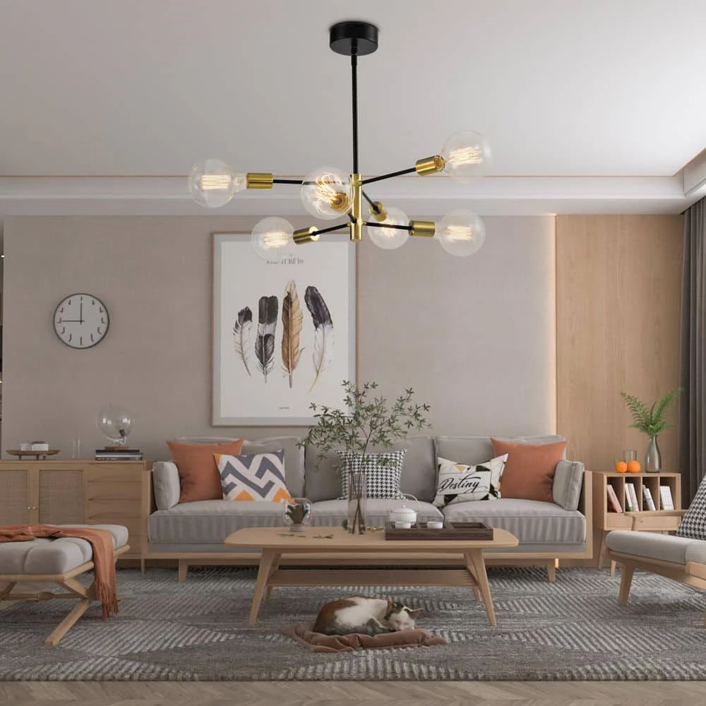 Augusta 6-Light Gold / Black Modern Linear Chandelier with Wrought Iron Accents by Maxax 2 Augusta 6-Light Gold / Black Modern Linear Chandelier with Wrought Iron Accents by Maxax - Image 2