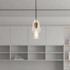 Lincoln 1-Light Clear Single Geometric Pendant with Crystal Accents by Maxax -Maxax Elegant store gold clear maxax pendant lights mx19138 1cl p 1f 1000