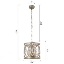 Lansing 3-Light Gold Lantern Drum Pendant With Crystal Accents by Maxax -Maxax Elegant store gold maxax chandeliers 19168 3cp 1f 1000