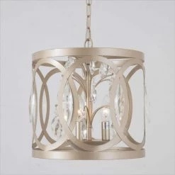 Lansing 3-Light Gold Lantern Drum Pendant With Crystal Accents by Maxax
